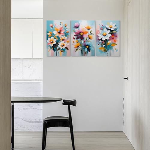 KAWAHONE Abstract Flowers Blooming Oil Painting- Nature Colorful Floral Wildflower Wall Art- 3D Bright Colorful Flowers Textured Art for Bathroom Living Room Home Decoration