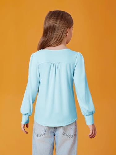 Image of Haloumoning Girls Puff Long Sleeve Shirts Fall Tops 5-14Y | Casual,Solid Color,Crewneck, Soft, Tunic Tops Blouse,Kids Long Sleeve T Shirt,,Fashion Clothes