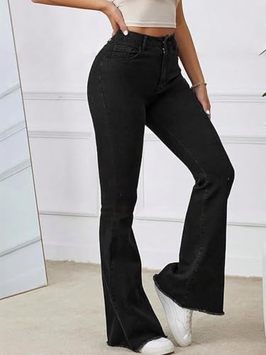 Image of Vogaan Women's High Waist Jeans || Flared Bell Bottom Bootcut Pants || Wide Leg Denim - Perfect for Travel, Party & Everyday Use