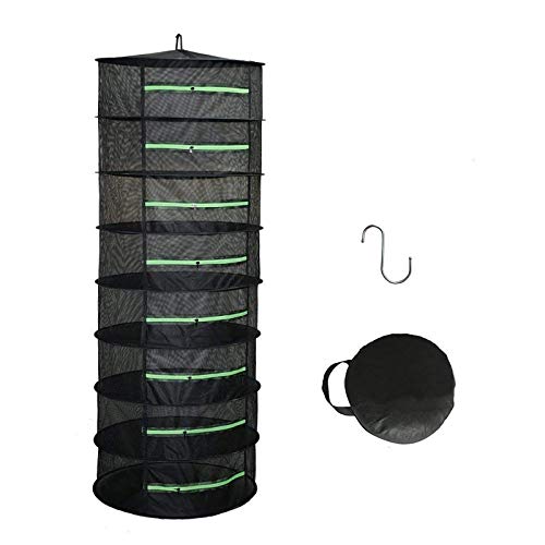 HYDGOOHO Drying Rack 8 Layer Dryer 2ft Black Mesh Green Zipper