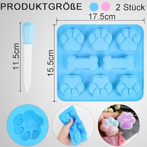 FLEXNOVA 2 Stück Backmatte für Hundekekse - Silikonformen für Pfoten und Knochen, 2 Pipetten, Kinder- und Hunde-Eisform