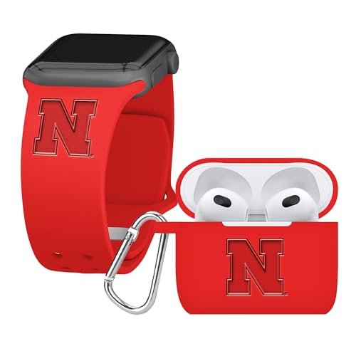Affinity Bands Nebraska Huskers Engraved Silicone Combo Package Compatible with Apple Watch and AirPods Gen 3 (38/40/41mm Red)