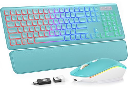Image of Wireless Keyboard and Mouse Combo, RGB Backlit, Rechargeable & Light Up Letters, Full-Size, Soft Typing, Sleep Mode, 2.4GHz Quiet Keyboard Set for Mac, Windows, Laptop, PC, Trueque KM42Pro