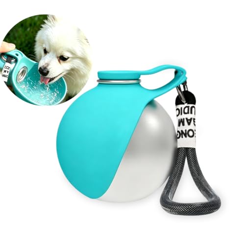 Image of Dog Water Bottle Portable, 2in1 Round Dog Water Bowl Stainless Steel 10oz