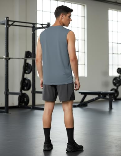 Image of DEMOZU Men's Sleeveless Workout Swim Shirt Quick Dry Athletic Muscle Beach Tank Top Big and Tall