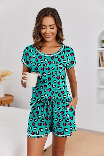 Image of Ekouaer Womens Pajama Sets 2 Piece Soft Short Sleeve Top and Shorts Sleepwear Round Neck Pjs Lounge Set with Pockets