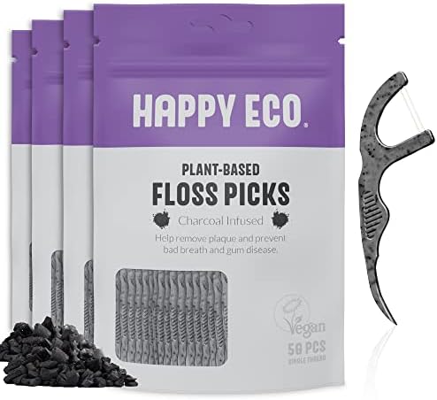 Natural Dental Floss Picks (200) – Vegan, Sustainable, Reusable Floss Sticks for Adults and Kids with Dental Pick – Plaque Remover for Teeth Cleaning – Tooth Picks Flossers – Eco Friendly Floss Pick