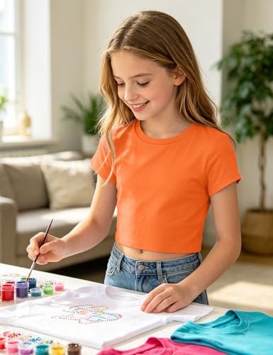 Image of Auranso Girls Crop Tops Kids Short Sleeve T-Shirts Basic Summer Tee Top