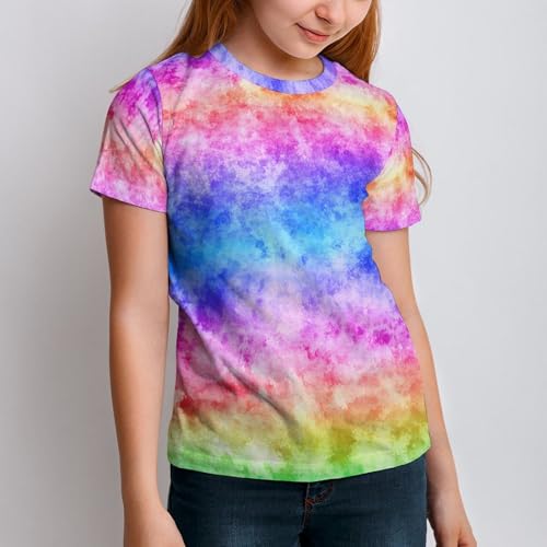 Kids Tie Dye T-Shirt Short Sleeve Mesh Top Lightweight Pullover Soft Outfit for School Play Travel4