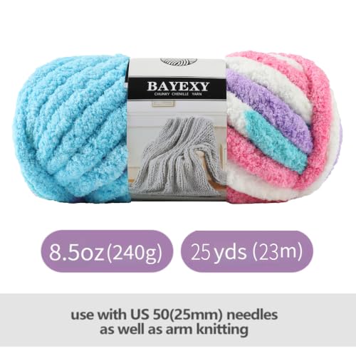 Image of Chunky Chenille Yarn for Hand Knitting 8 Jumbo Pack Jumbo Chunky Yarn for Hand Soft Blanket Knitting, Bulky Thick Fluffy Yarn for Crocheting (Candy Colors)