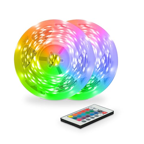 Ksix Smart Your Tech Striscia Di Luci Led 10 Metri 16 Colori Rgb Telecomando Strisce Led 12V Multicolore Nastro Adesivo Luci Led Decorazione Parete So