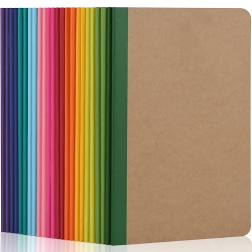 ZCZN A5 Cahiers Lignés avec Dos Arc-en-Ciel, Lot of 24 Blocs Carnet de Notes, Carnet de Voyage à Couverture Kraft, Bloc Note Carnet Dessin, 60 Pages pour...