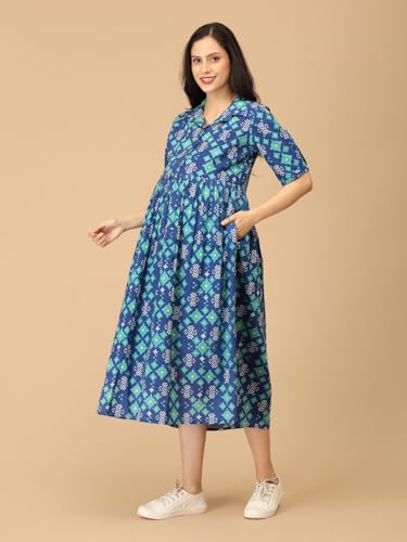 Image of The Mom Store Maternity and Nursing Sleeveless Dress for Women | Casual Dress | Pre and Post Pregnancy Wear | Printed Stylish Dress for New Mom | Trendy Dresses for Women's