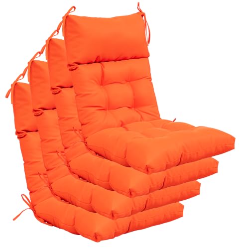 Image of QILLOWAY Outdoor Rocking Chair Cushions Set of 4, 100% Polyester Waterproof Patio Rocking Chair Cushion, High Back Weatherproof Chair Pad for Adirondack & Outdoor Furniture, Orange