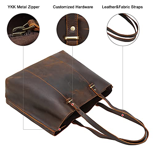 Image of TIDING Full Grain Leather Tote Bag for Women Vintage Work Totes Shoulder Bag Ladies Business Travel Purses Handbags