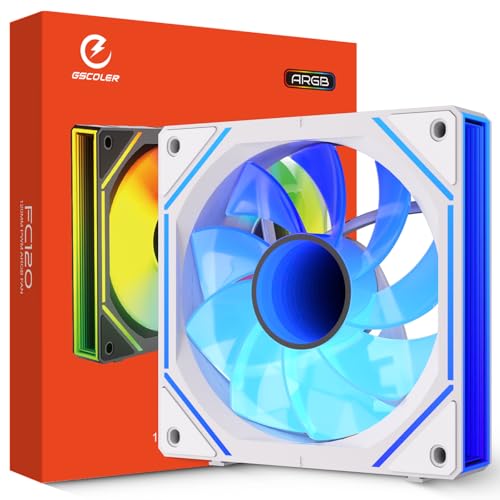 GSCOLER FC Ventilador de carcasa de 120 mm, blanco, espejo infinito, PWM, ventilador inverso con múltiples modos de iluminación y sincronización ARGB, rodamiento HDB de bajo ruido y alto flujo de aire