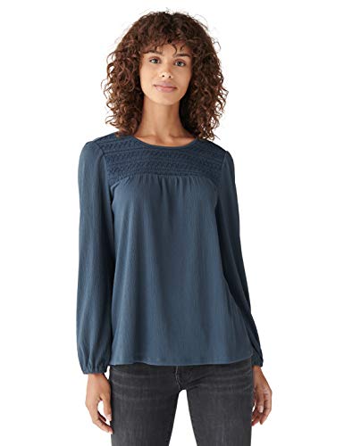 Lucky Brand Women's Puff Sleeve Smocking Yoke Top, Slate, M