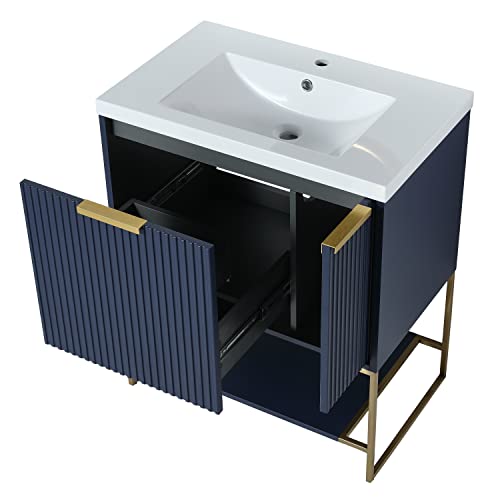 Homsof Freestanding Bathroom Vanity With Resin Basin, 30 Inch, Navy Blue #TOP5