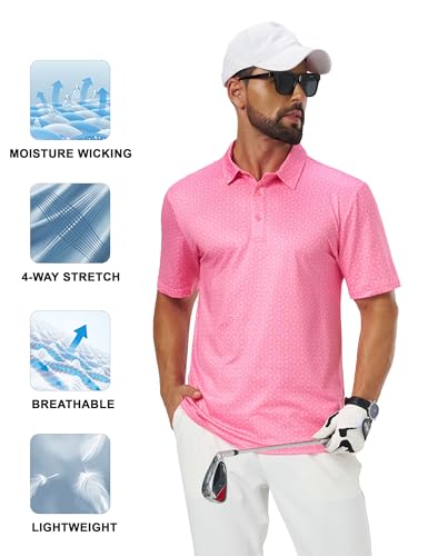 Camiseta polo para hombre Cotrasen, manga corta, secado rápido con estampado, rendimiento: absorbe la humedad y es transpirable, estampado elegante, cuello clásico con 3 botones, ajuste regular, ideal para uso casual en verano miniatura 4