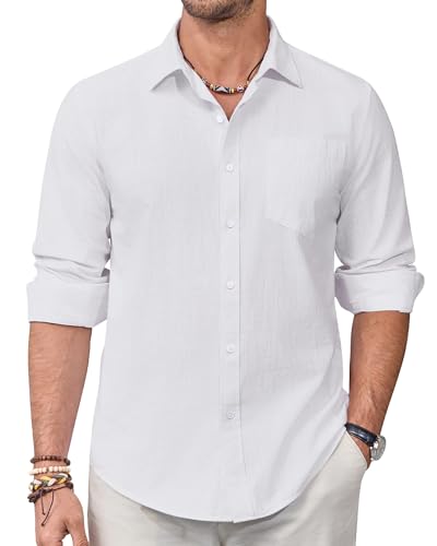 Alimens & Gentle Leinenhemd Herren Langarm Hemd Männer Baumwolle Leinen Shirt Regular Fit Freizeithemden Sommer Strand Tshirt