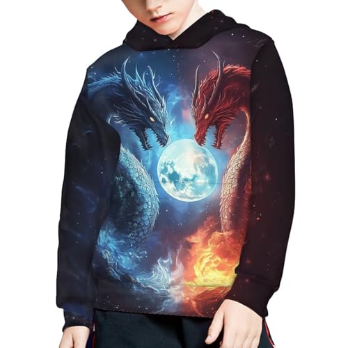 Image of WELLFLYHOM Boys Hooded Sweatshirts Hoodie Pullover Cool Graphic Crewneck Blouses Size 6-16