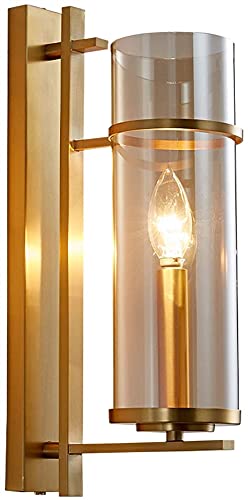 OOMRNV Lámpara De Pared De Cobre Y Vidrio, Lámpara Cilíndrica con Soporte para Candelabro E14, Accesorio De Iluminación para Sala De Estar, Pasillo, Dormitorio, Lámp,