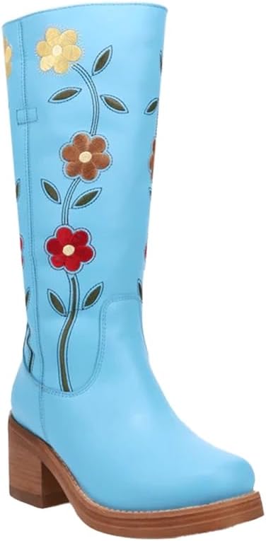 Dingo Womens Bloom Leather Casual Boots Mid Calf Mid Heel 2-3" - Blue