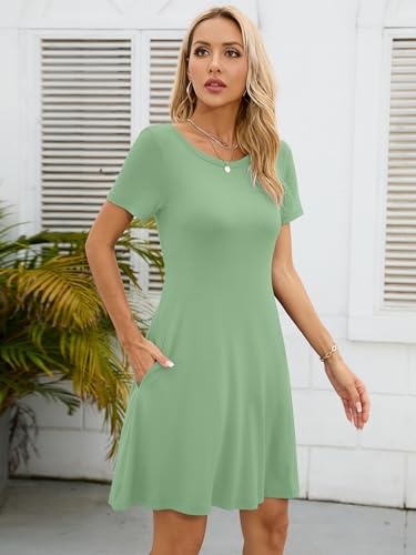 Image of KORSIS Summer Women's Dress Casual T-Shirt Short Sleeve Dresses Swing Flowy Beach Vacation Work Sundress with Pockets