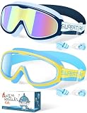Supertrip Schwimmbrille Kinder mit Stoffband 2 Stück, Antibeschlag, UV-Schutz, Auslaufsicher Schwimmbrille für Kinder im Alter von 6 bis 14 Jahren