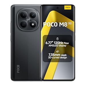 XIAOMI POCO M8, Smartphone 8+256GB, 6.77" 120Hz FIoW AMOLED Display, Snapdragon® 6 Gen 3, 50MP AI Dual Camera System, 7.35mm Sleek 3D-Curved Design, Black, Charger Not Included