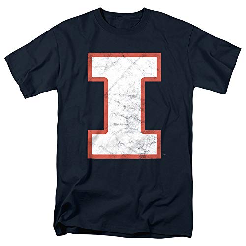University of Illinois Official Distressed Primary Unisex Adult T-Shirt, Navy, Medium