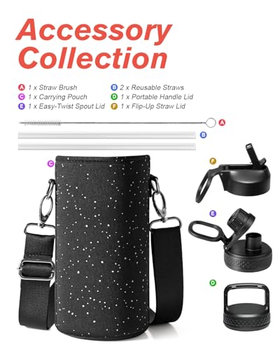 Image of Coolflask 32 oz Water Bottle Insulated with Straw & 3 Leakproof Lids