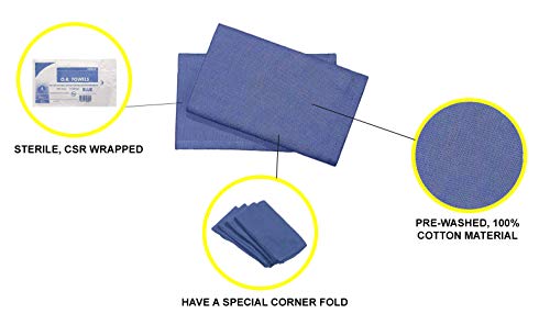 Dukal Operating Room Towel 17" X 26". Or Towel For Medical Facilities Blue Color. 100% Cotton, 40G/M2 Pre-Washed Towel. Sterile, Highly Absorbent Operating Towel. Csr Wrapped. #TOP4