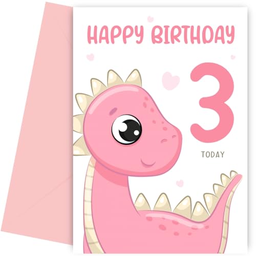 Geschenktüte Zum 3. Geburtstag Mit Rosa Dinosaurier – Süßes Aquarell-Design Für Mädchen, Inkl. Karte & Seidenpapier