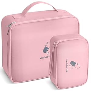 AiQInu Lege EHBO-kit, 2-delig, waterdicht, draagbare medische tas, medicijntas, noodtas met grote capaciteit, medicijnopbergtas voor thuis, kantoor, reizen, Roze, Modieus