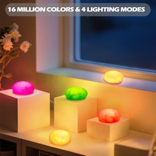 Image of Mable Textured LED Night Light, 16 Million RGBW Colors Egg Light, 3000K Warm White, USB Rechargeable Ambient Lamp for Kids Room, Bedroom, Camping, Present
