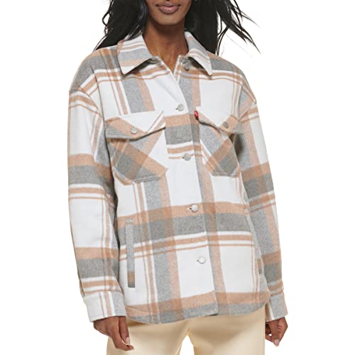 Levi's Women's Fashion Shirt Jacket (Standard & Plus Sizes), Light Grey/Camel Plaid, XX-Large