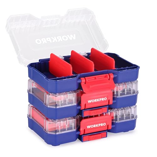 WORKPRO Small Parts Organizer 3 Pieces Portable Stackable Hardware Storage Case with Removable Dividers Clear Lid Tool Box Organizer for Screws Bolts Nails Craft Supplies and Small Accessories