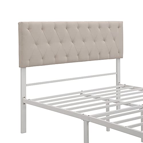 Meritline Full Size Metal Bed, Platform Bed Frame With Upholstered Headboard And Footboard, Metal Platform Bed With Drawer Storage No Box Spring Needed (Full Size, Beige) #TOP5