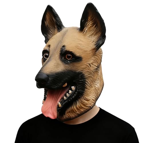 Dinwenddey German Shepherd Mask Funny Realistic Latex Adult Wolf Animal Dog Head Mask for Cosplay Party Props