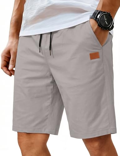 Image of COOFANDY Mens Casual Shorts Cotton Elastic Waist Drawstring Shorts Lightweight Summer Beach Shorts