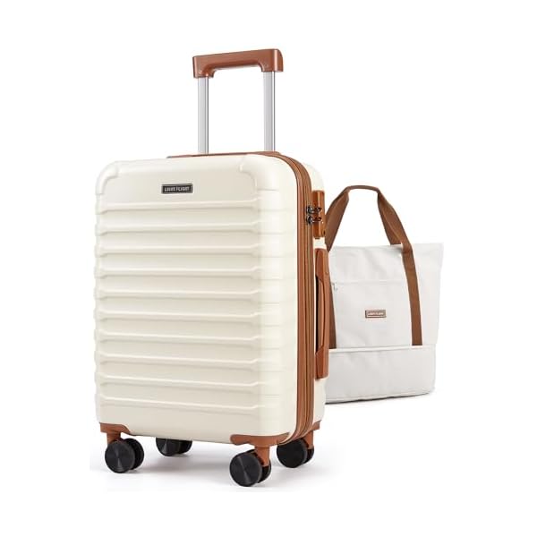 LIGHT FLIGHT Luggage Sets, Carry On Luggage 22x14x9 Airline Approved, Carry On Travel Bag Suitcases with Wheels, Expandable Hardside Lightweight Rolling with TSA Lock 2-Piece Set (DB/20),Beige