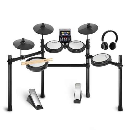 MOSEN Electric Drum SetMesh Drum Pads, Phone Holder, Sticks, Headphones, USB MIDI, Kick Pedal, 195+ Sounds and 25 Drum Kits for Beginner MED-X3S