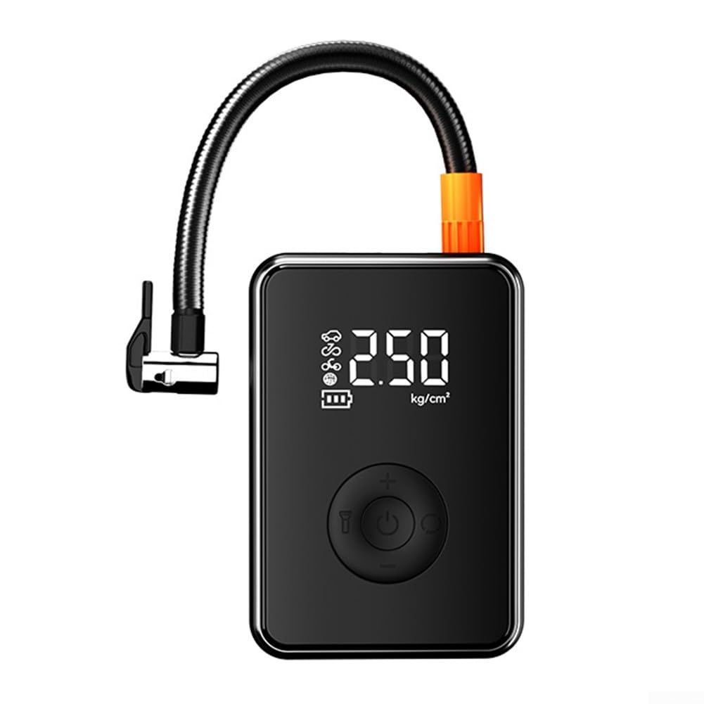 Compressore d'aria compatto per auto moto per bici Compatto (modello | Spegnimento automatico, pressione preimpostata, 2000 mAh per batteria, luce a LED, convenienza wireless, guida sicura