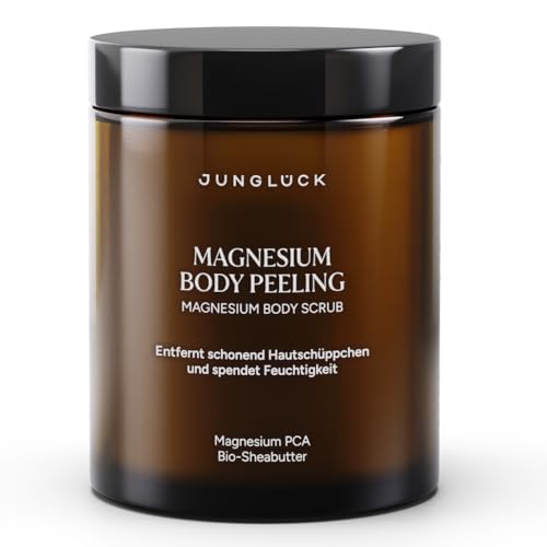 JUNGLÜCK Magnesium Body Scrub - Vegan | Body Scrub with Sugar and Magnesium Crystals for Smoother Skin | For a Smooth Skin Feeling with Organic Mango Butter, Jojoba Oil and Almond Oil
