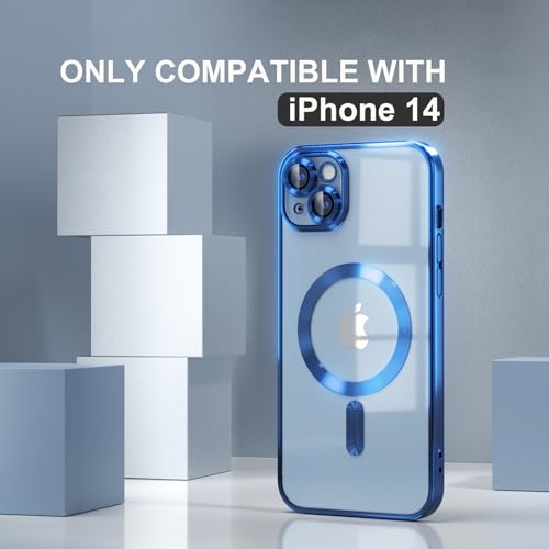 Image of Misea Magnetic for iPhone 14 Case Compatible with MagSafe | [Never Yellowing] [Military Drop Protection] Full Camera Lens Protector Plating Soft Clear Phone Case for Women, Deep Blue