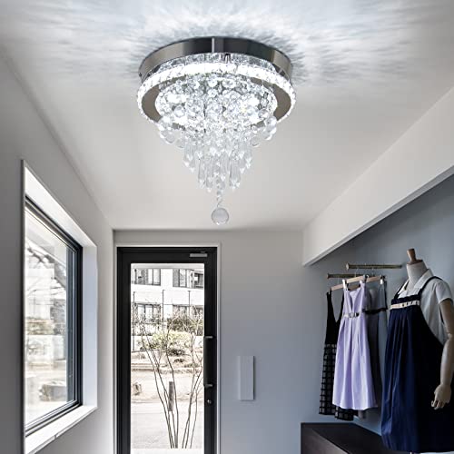 Frixchur 11.8" Crystal Chandelier Modern Crystal Ceiling Light Flush Mount Ceiling Lighting Fixture Mini Chandeliers For Bedrooms Living Room Hallway (Cool White) #TOP6