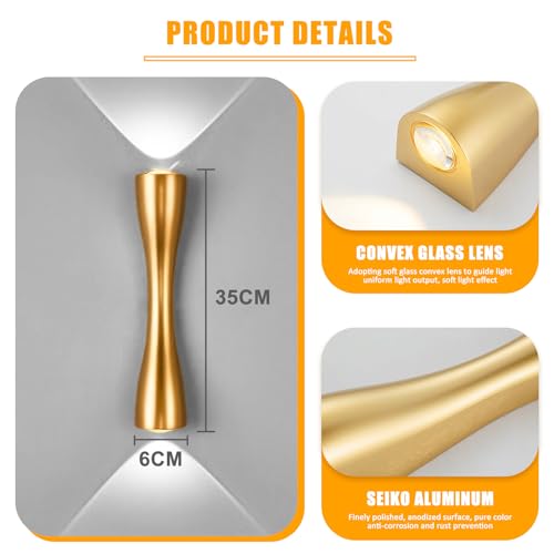 Image of Aomesinc Modern Gold Wall Sconce Up Down Wall Light Lamp Indoor LED Lighting for Bedroom Living Room Bathroom Bedside Hallway(13.8'',White)