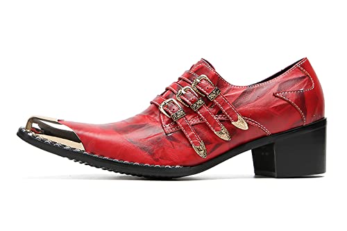 Santimon Mens Loafers Slip On Dress Party Casual Leather Metal Square Toe Heel Cowboy Shoes Fashion Buttons Handmade Western Shoes for Men2