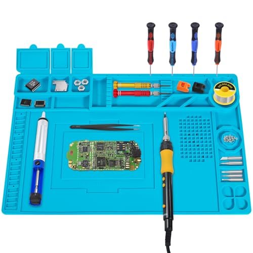 CIRULL Alfombrilla para soldadura Silicona 500 ℃ Resistente al calor, 45 x 30 cm Mat de trabajo magnético, Almohadilla de soldadura para reparación electrónica, teléfono celular, iPad, relojes